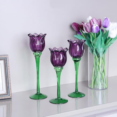 Purple Tulip Tealight Candle Holder Set of 3 (3 Count)