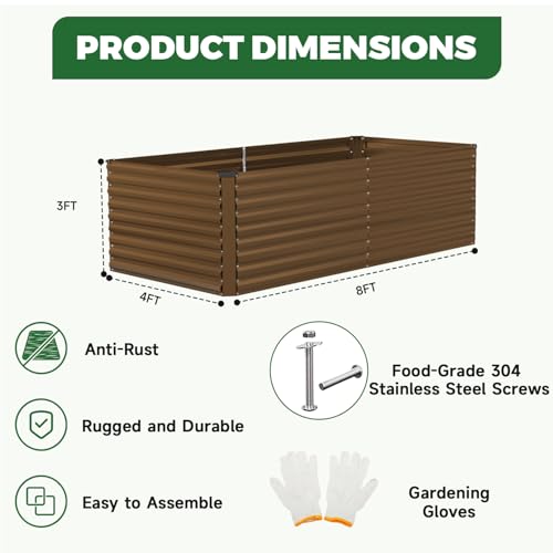 8x4x3ft Outdoor Metal Raised Garden Bed