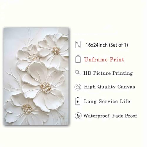 White Flower Canvas Wall Art White Floral Picture Abstract Print Blooming Flowers Wall Art Texture Floral Canvas Minimalist Botanical Prints Abstract Botanical Picture Room Decor 16x24inch No Frame