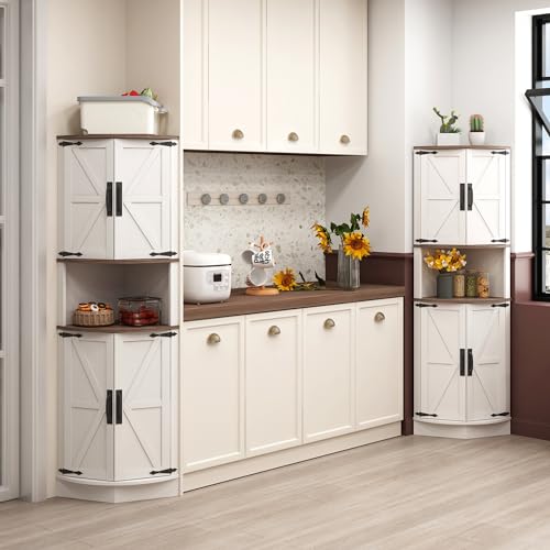 64.8" Tall Farmhouse Corner Cabinet with 4 Doors and 5 Storage Shelves