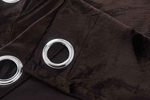 Set of 2 Velvet Flannel Room Darkening Blackout Curtains Panels Drapes Grommet 52 Wide by 108 Long Brown for Living Room (2 Count)