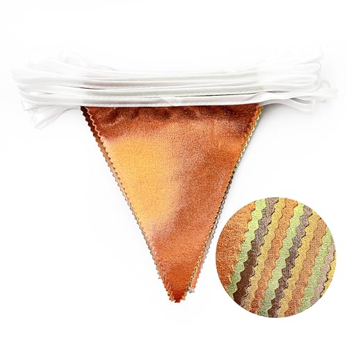 Fall Party Decorations Orange Green Gold Brown Metallic Fabric Triangle Pennant Flag Bunting Banner for Fall Autumn Thanksgiving Wedding Birthday Baby Shower Bridal Shower Engagement Party Supplies (36 Count)