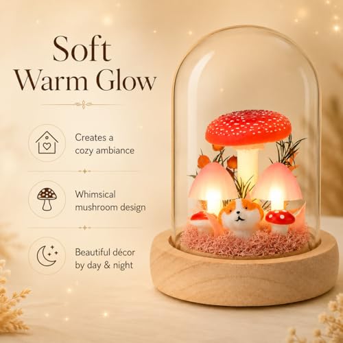 Mushroom Lamp in Glass Dome