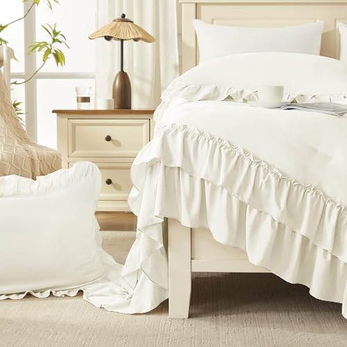 Ivory Ruffle Comforter Set Queen Size