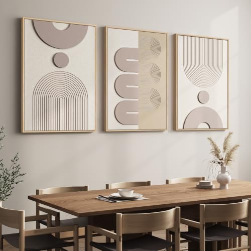 3D Large Framed Boho Neutral Abstract Wall Art for Living Room
