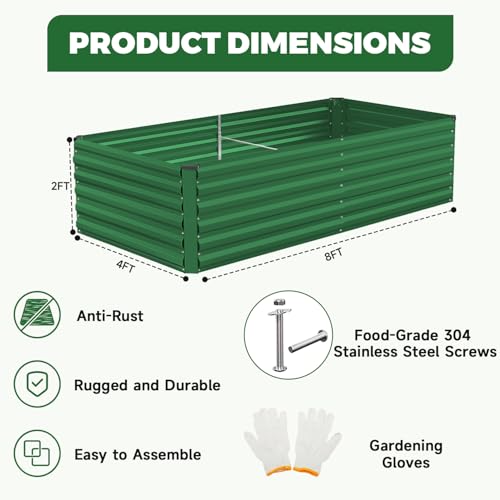 8x4x2ft Outdoor Metal Raised Garden Bed