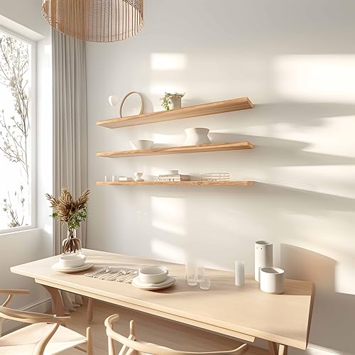 48 Inch Floating Shelves for Wall Rustic Light Wood Wall Shelves for Bedroom Set of 4 (4 Count)