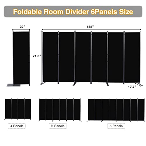 Room Divider 6 Panel Folding Privacy Screens with Wider Feet