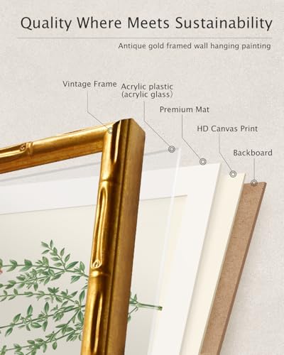 Gold Bamboo Framed Cat Wall Art Naughty Cat Painting 11x14 Inch