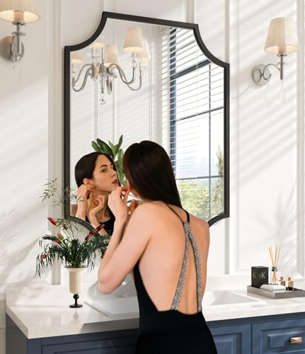 30"x40" Sleek Black Metal Scalloped Decorative Wall Mirror