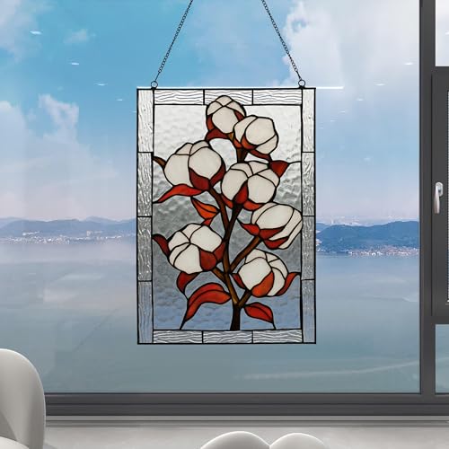 Stained Glass Window Hanging 16" H x 11" W Tiffany Style Rectangular Window Panel Suitable for Living Room Bedroom Kitchen Window Decoration Hangings with Chain