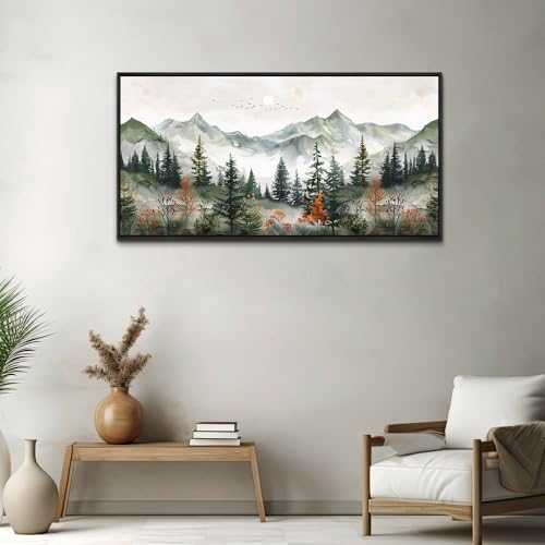 Large Black Framed Wall Decor For Living Room Canvas Wall Art For Office Wall Decorations For Bedroom Forest Mountain Landscape Painting Modern Pictures Artwork Home Decor 24x48 In