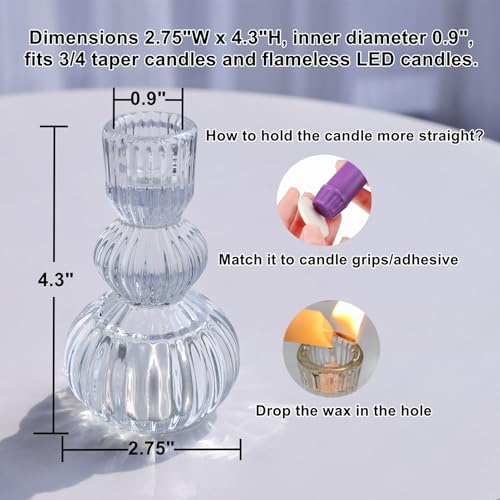 Clear Ribbed Candlestick Holders 4.3" H Set of 6 for Wedding Table