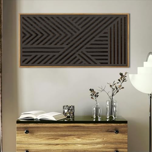 Extra Large Wood Black Wall Art 20x40 Inch Framed Abstract Geometric Wooden Wall Decor Modern Minimalist Neutral Wall Sculpture for Living room Bedroom Dining room Single