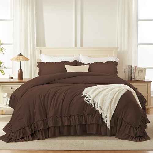 Brown Ruffle Full Size Comforter Set