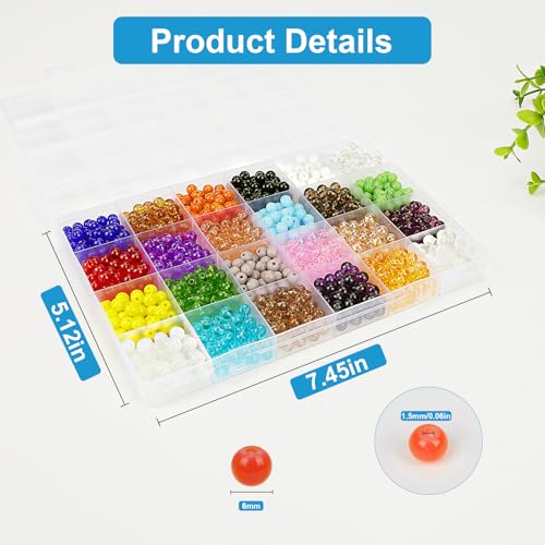 About 1200PCS 6mm Original Color Glass Beads Bracelet Making Kit