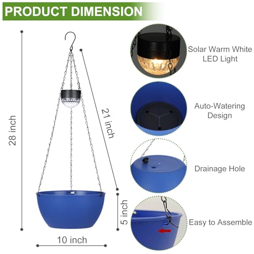 2 Packs Solar Hanging Basket Planters for Plants Outdoor