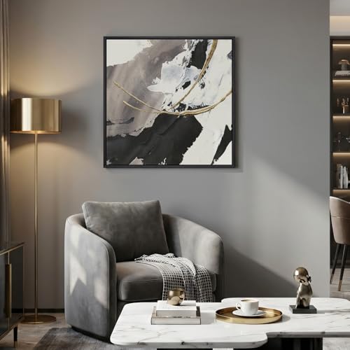Framed Modern Black and White Abstract Canvas Wall Art Decor