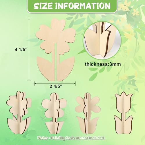 DIY 3D Flower Spring Wood Crafts to Paint (24 Count)