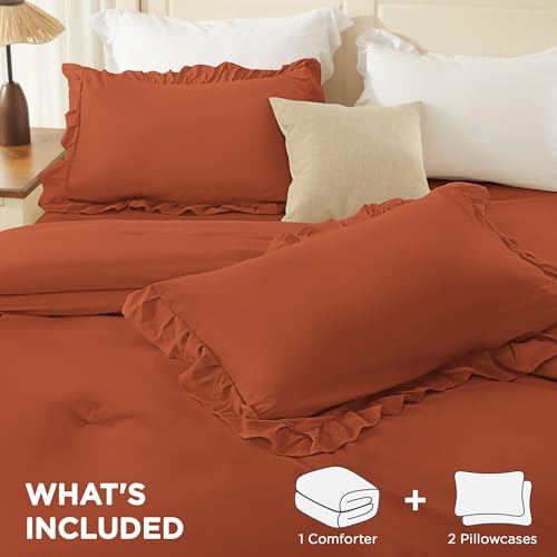Burnt Orange Twin Size Ruffle Comforter Set