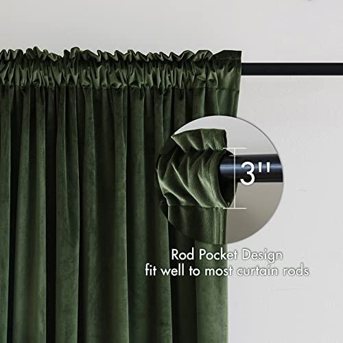 Olive Green Blackout Velvet Curtains Drapes 63 Inch Long 52"x63" (2 Count)