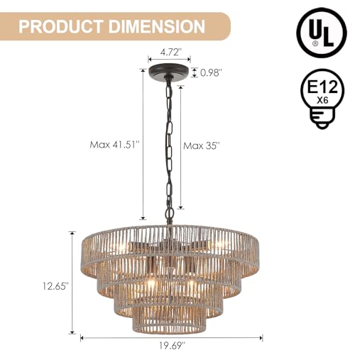 20” Hand Woven Rattan Chandelier 6