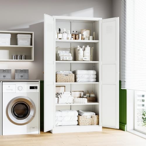 White Storage Cabinet with Adjustable Shelves