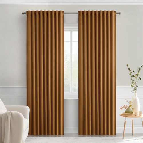 Golden Brown Back Tab Blackout Curtains 52x84 Inch Length 2 Panels (2 Count)