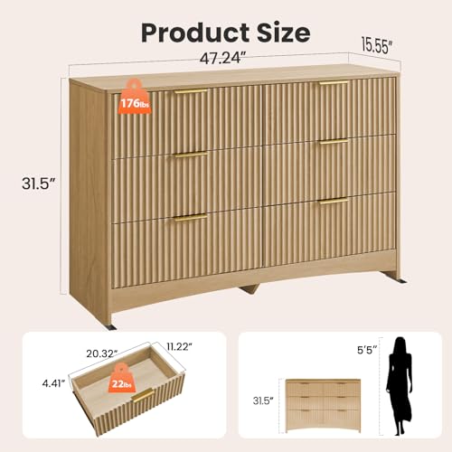 Fluted 6 Drawer Dresser