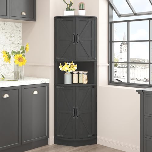 64.8" Tall Farmhouse Corner Cabinet with 4 Doors and 5 Storage Shelves