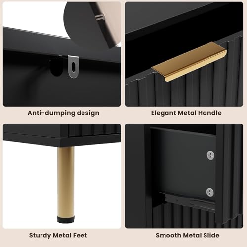 47.2" Fluted Black 6 Drawer Dresser for Bedroom with Deep Drawer