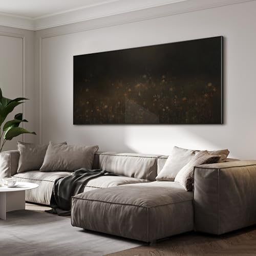 36"x72" Extra Large Framed Wall Art Dark Floral Meadow Moody Wildflower Field in Deep Earthy Tones Illustration for Home Living Room Bedroom Decor