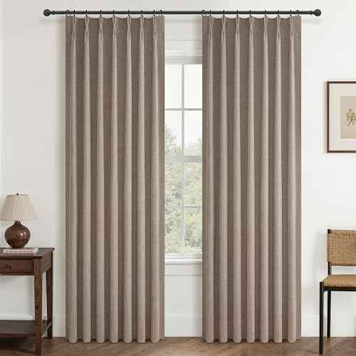 Blackout Dark Flax Curtains 60 Inches Extra Wide Linen Curtain 84 Inch Length for Living Room (2 Count)