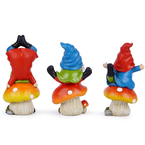 3 PCS Spring Yoga Mushroom Gnomes Decoration Summer Elf Figurines Gifts for Home Spring Lively Garden Statues Decor for Outdoor (3 Count)
