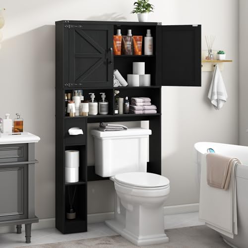 Over The Toilet Storage Cabinet with 2 Barn Doors