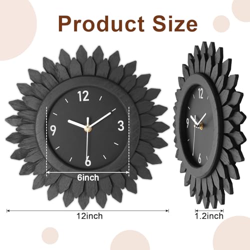 Wall Clock Battery Operated 12 Inch Rustic Wooden Boho Sunburst Decorative Wall Clock Silent Non