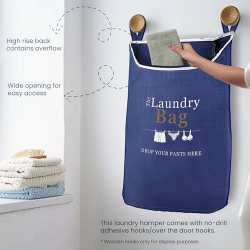 Fine Living Co. Large Hanging Laundry Hamper with Over Door Hooks & Adhesive
