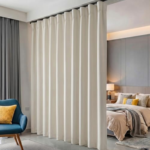 Room Divider Curtains Blackout Floor to Ceiling Curtain with Hook Wall Mount Sliding Door Curtains Ceiling Mount Extra Wide Curtain Wall Divider for Room Separation