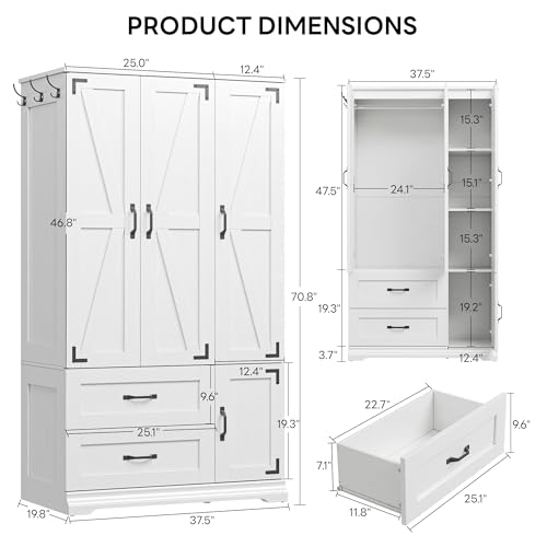 Armoire Wardrobe Closet 71" with 4 Doors & 2 Drawers