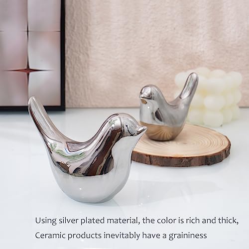 Silver Birds Statues Home Decor Modern Style Decorative Ornaments for Silver Table Decor Living Room (2 Count)