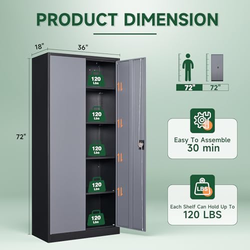 Metal Garage Storage Cabinets with Lock Door and Adjustable Shelves