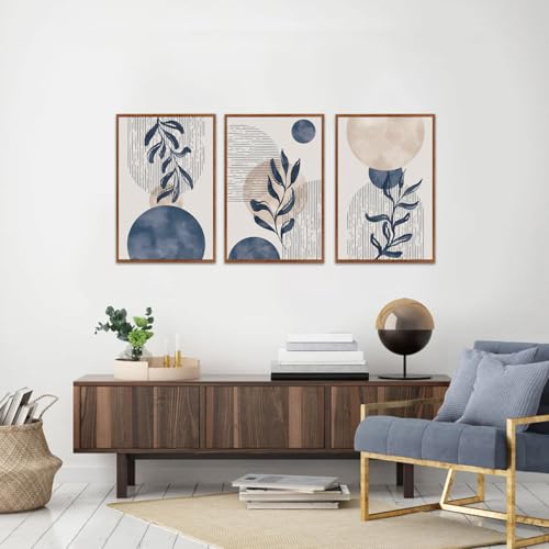 Boho Blue Plant Abstract Geometric Botanical Wall ArtSet