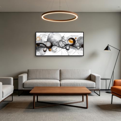 Abstract Wall Art Black White Orange 40x20 Inches