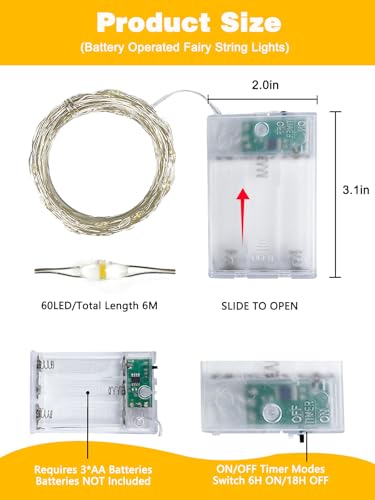 4 Pack 60 LED Fairy Lights Battery Operated with Timer (4 Count)