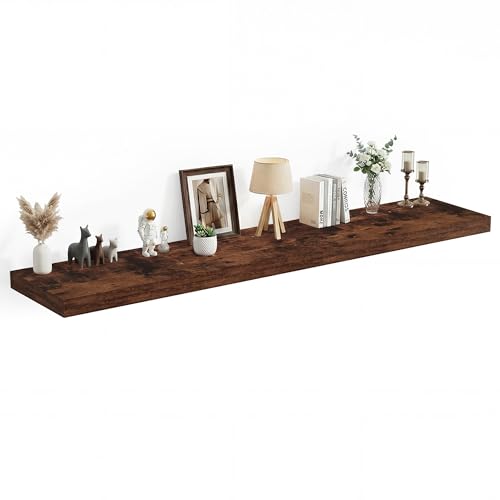 72 x 12 Deep Floating Shelves Wall Mounted Set of 2 Rustic Brown