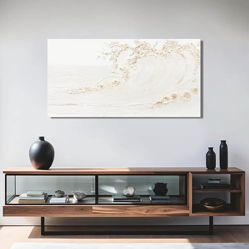 Canvas Wall Art Decor White Wall Art Silent Waves With Gold Canvas Art Wall Decor Wall Art Painting Decorations Artwork Wall Art Prints For Room Living Room Bedroom Office Decor 20x40 Inch