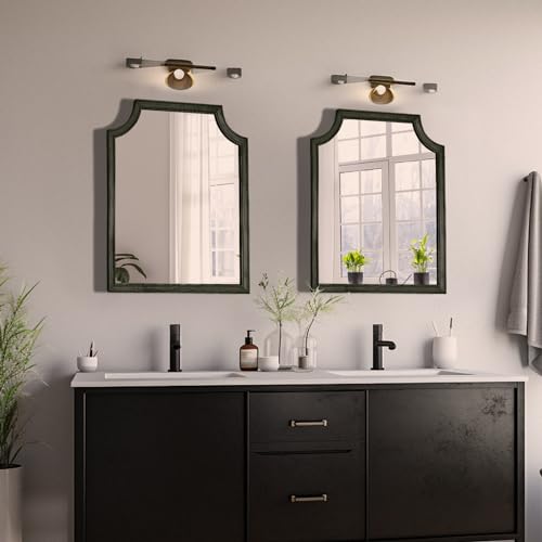 Scalloped Wood Mirror for Wall Decor 16x20 Inch Black Small Bathroom Vanity Rectangle Mirror for Hallway Bedroom Living Room