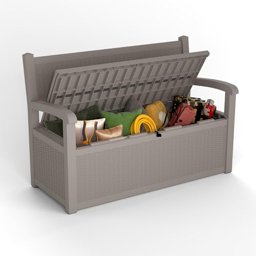 80 Gallon Outdoor Storage Bench Lockable Deck Box Outdoor Storage Box Waterproof for Patio
