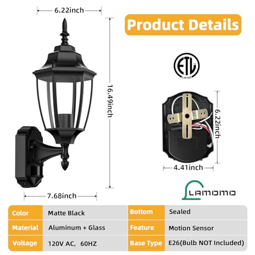 Motion Sensor Outdoor Wall Lights Fixtures (2 Count)
