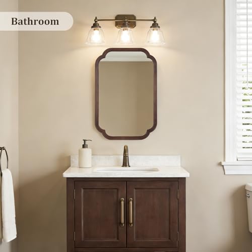 20" x 30" Rounded Corner Arch Wall Mirror with Wood Frame for Entryway